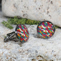 Black Steel Cufflinks with Abstract Glass #104