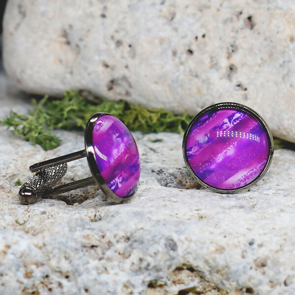 Black Steel Cufflinks with Abstract Glass #116