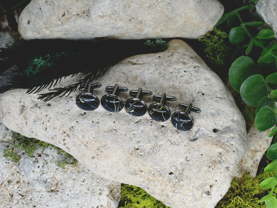 Black Steel Cufflinks with Abstract Glass #93