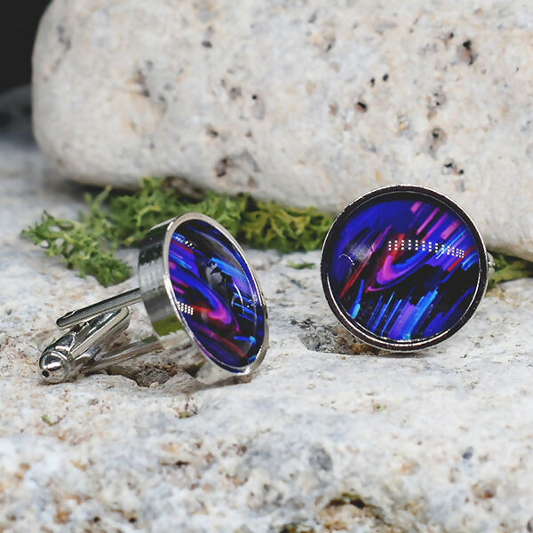 Silver Steel Cufflinks with Abstract Glass #105