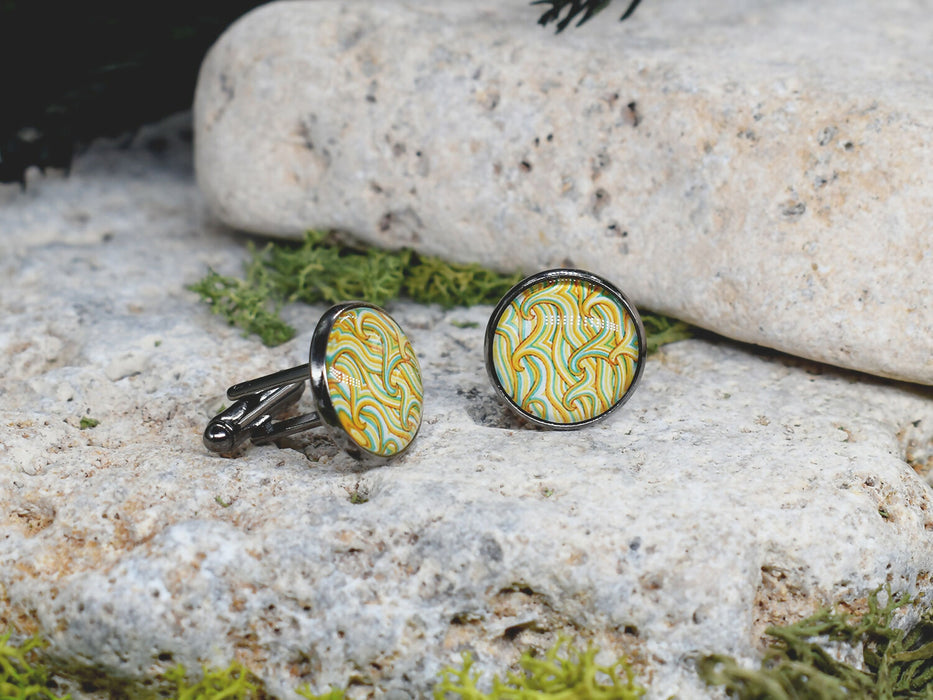 Black Steel Cufflinks with Abstract Glass #103