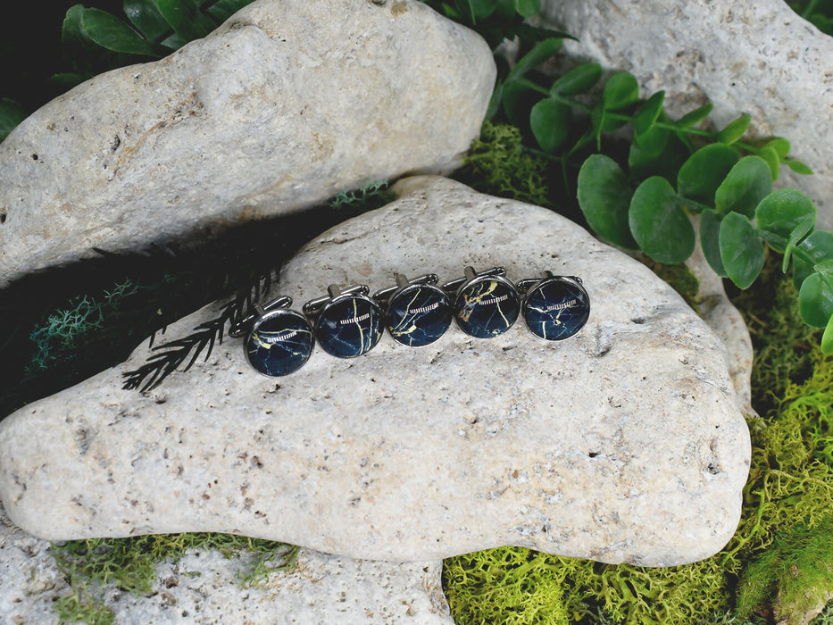 Black Steel Cufflinks with Abstract Glass #93