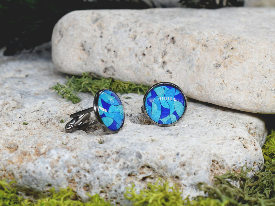 Black Steel Cufflinks with Abstract Glass #98