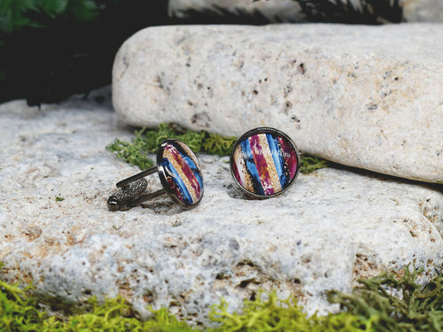 Black Steel Cufflinks with Abstract Glass #114