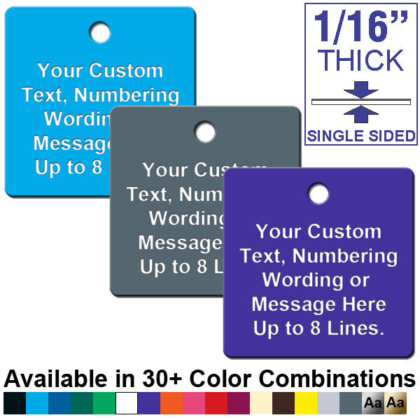 1.75 Inch Square Plastic Tag CUSTOM ENGRAVED