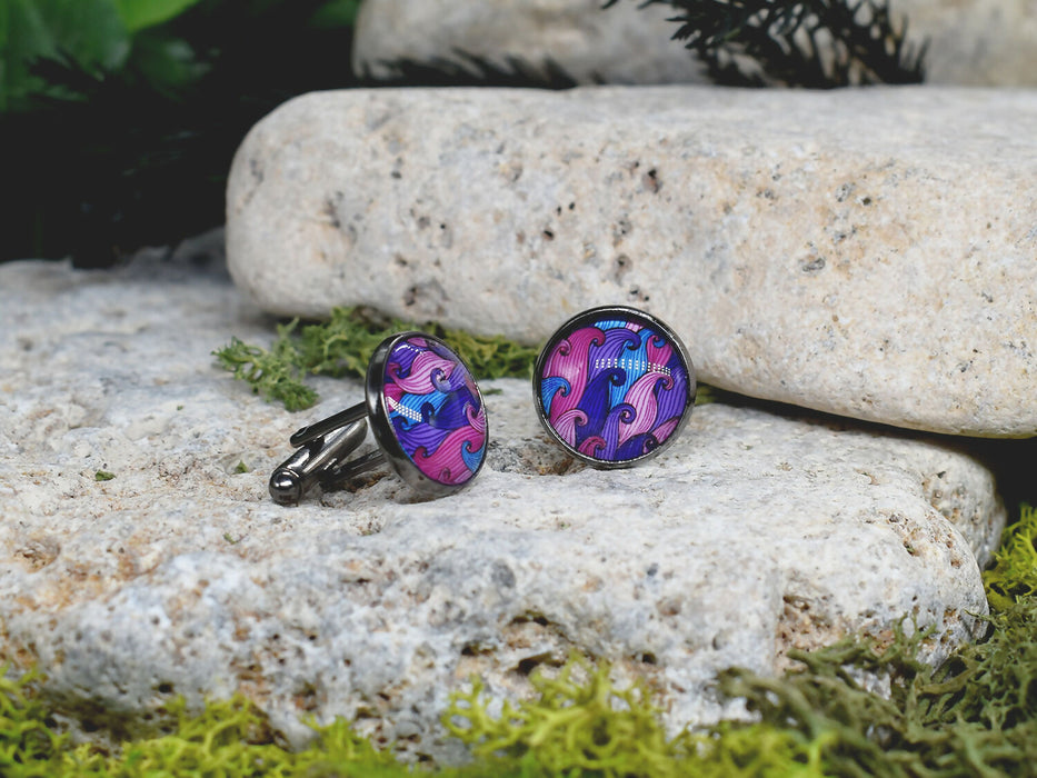 Black Steel Cufflinks with Abstract Glass #94
