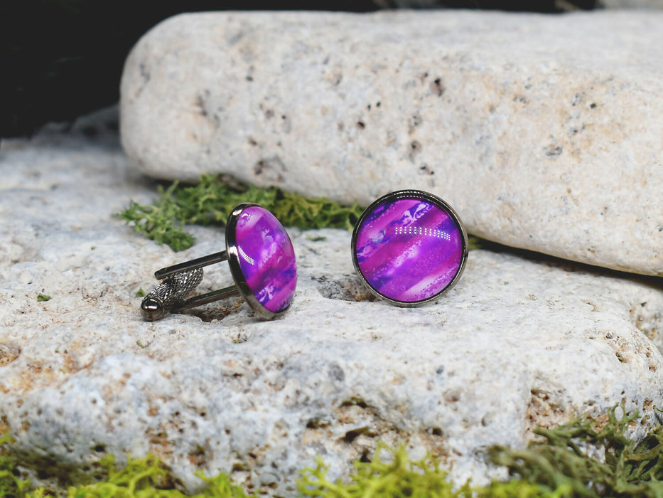Black Steel Cufflinks with Abstract Glass #116
