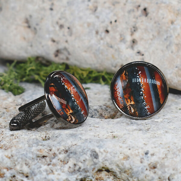 Black Steel Cufflinks with Abstract Glass #117
