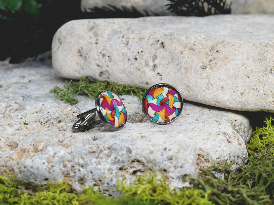 Black Steel Cufflinks with Abstract Glass #96