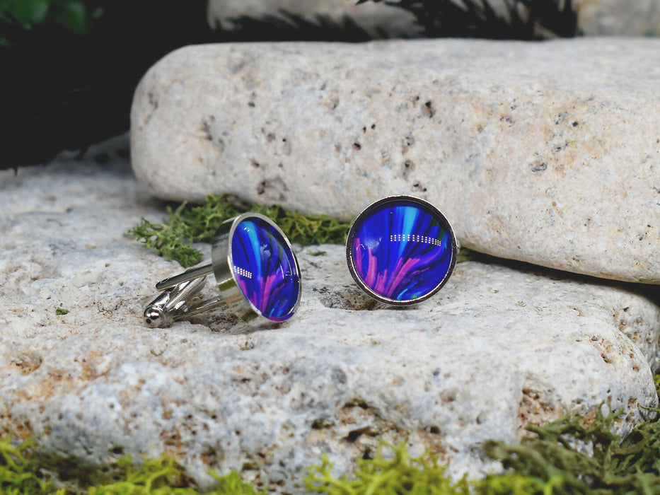 Silver Steel Cufflinks with Abstract Glass #111