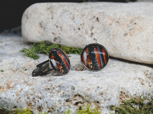 Black Steel Cufflinks with Abstract Glass #117