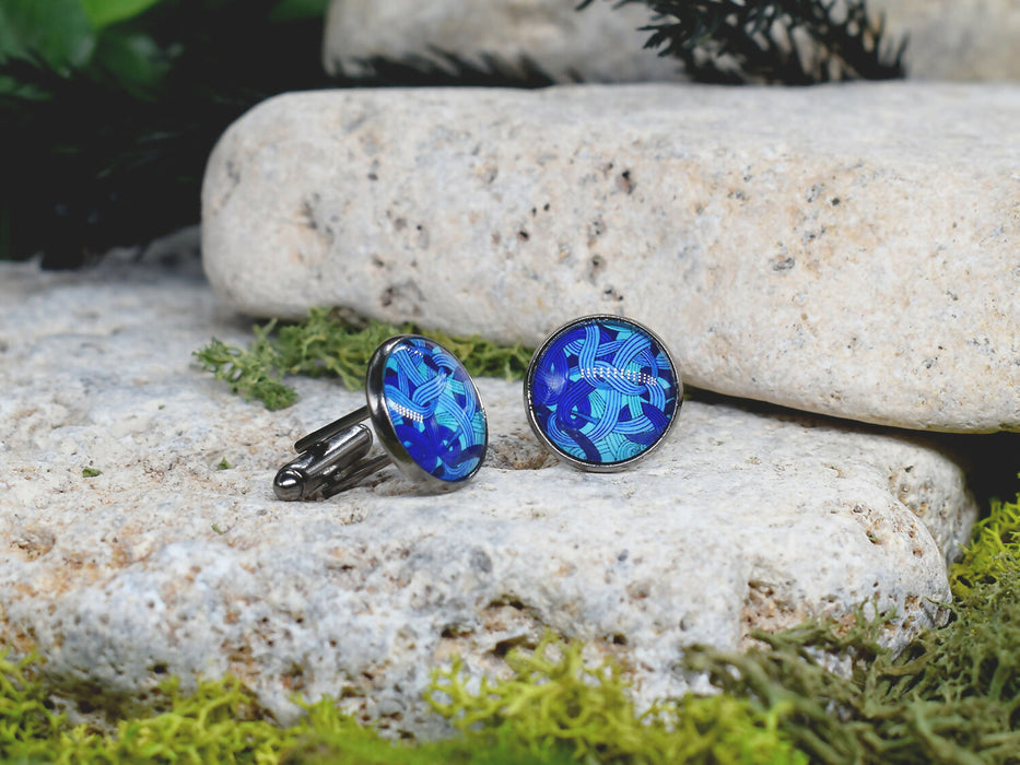 Black Steel Cufflinks with Abstract Glass #95