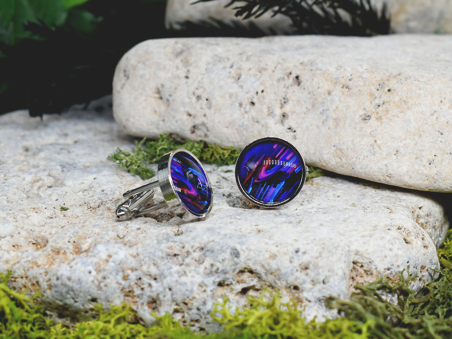 Silver Steel Cufflinks with Abstract Glass #105