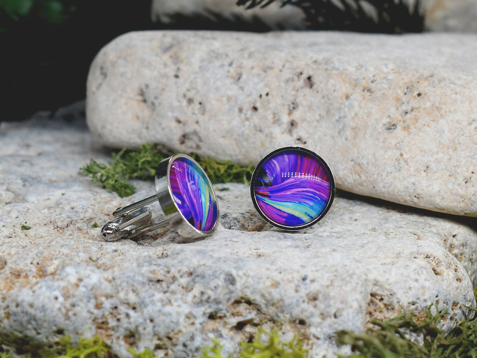 Silver Steel Cufflinks with Abstract Glass #109
