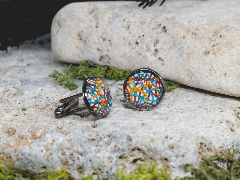 Black Steel Cufflinks with Abstract Glass #102