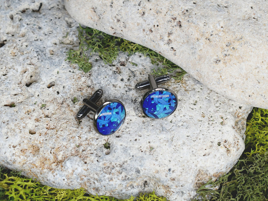 Black Steel Cufflinks with Abstract Glass #95