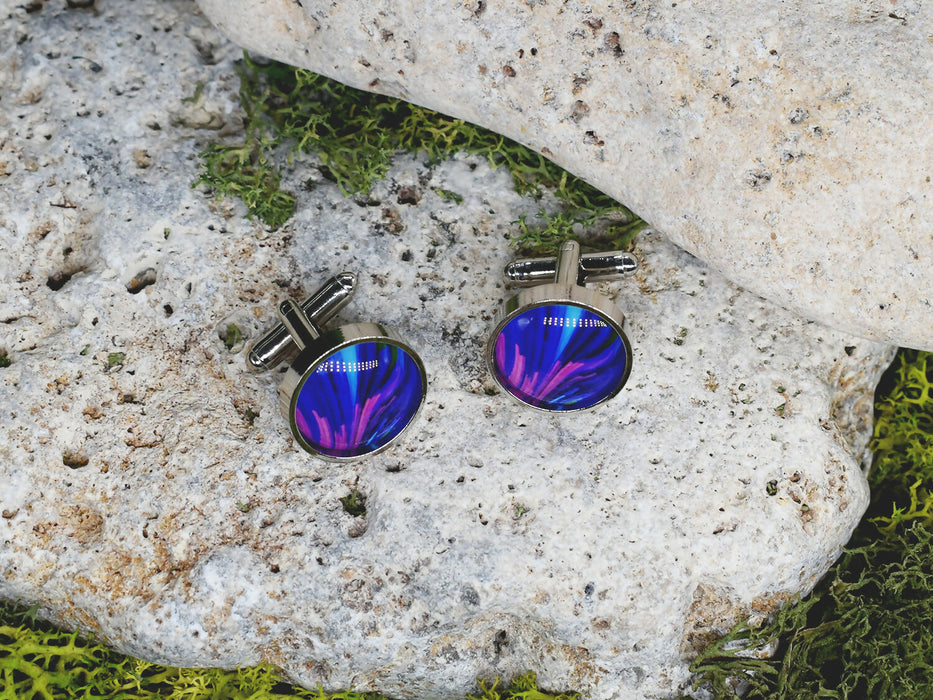 Silver Steel Cufflinks with Abstract Glass #111