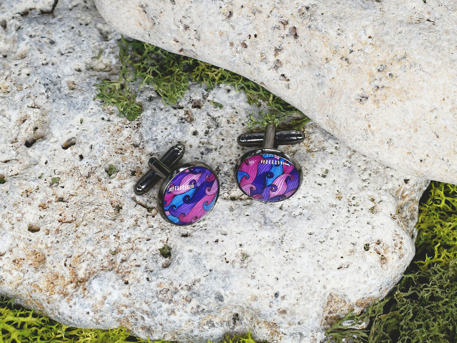 Black Steel Cufflinks with Abstract Glass #94