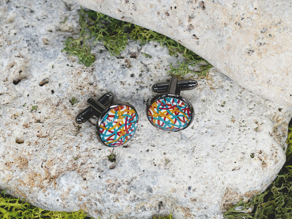 Black Steel Cufflinks with Abstract Glass #102