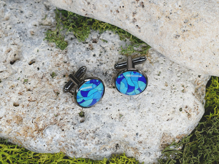 Black Steel Cufflinks with Abstract Glass #98