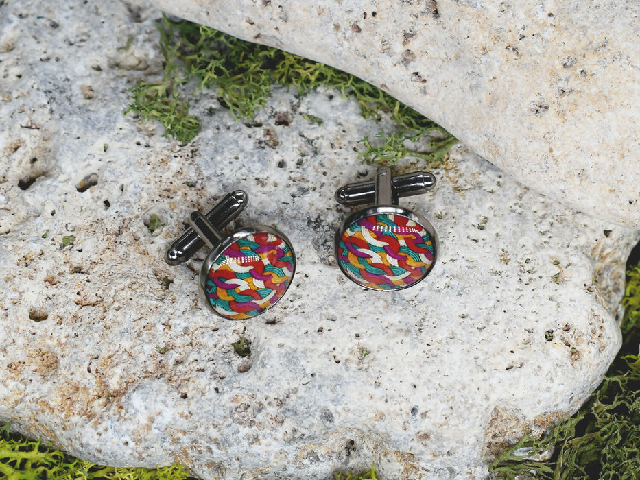 Black Steel Cufflinks with Abstract Glass #104
