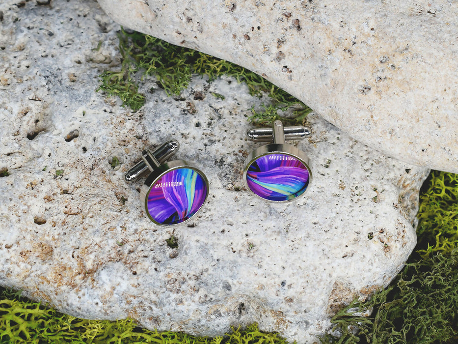 Silver Steel Cufflinks with Abstract Glass #109