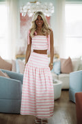2 Steps Ahead Crop Top and Maxi Skirt Set - Pink and White