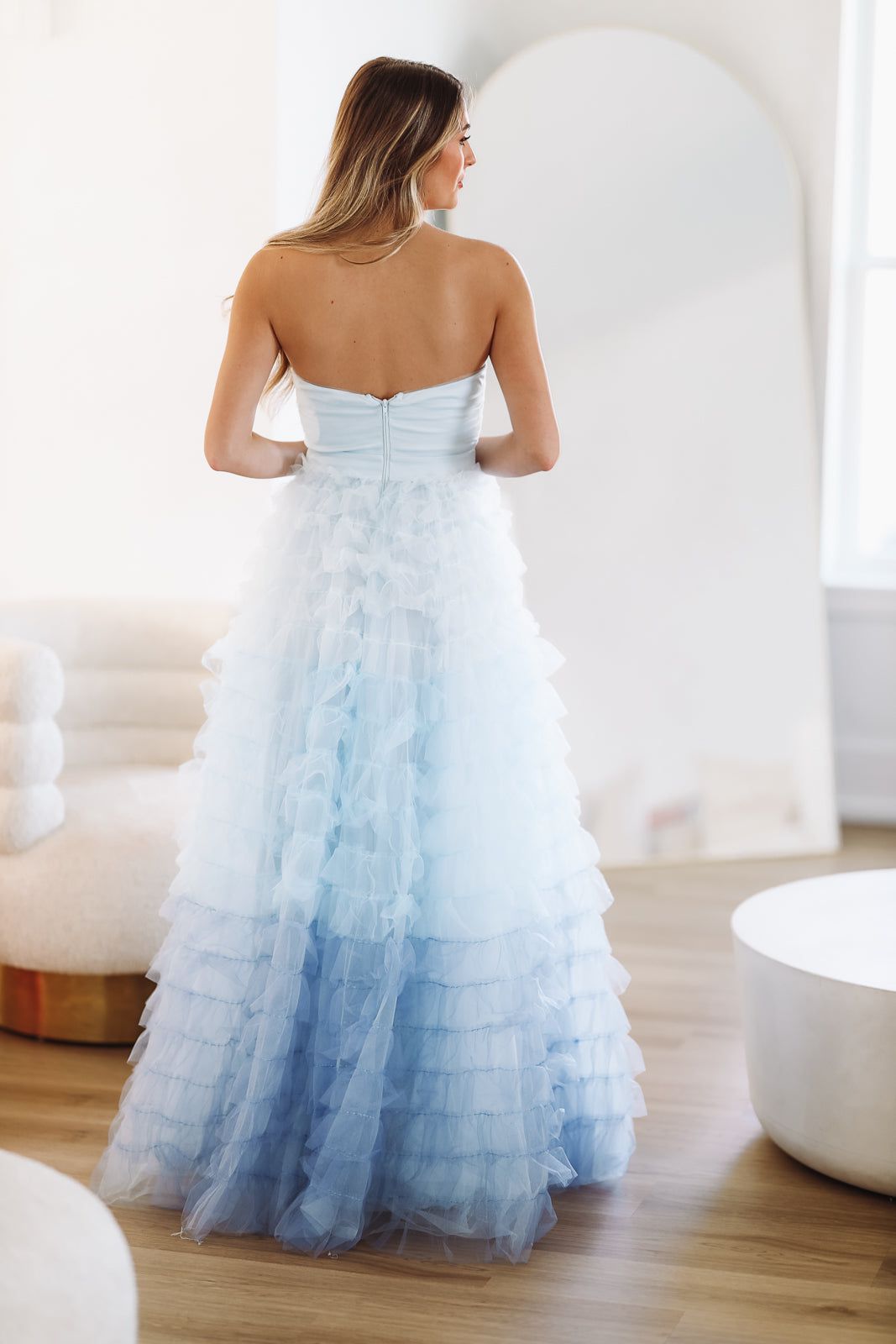 Kiss Me Tiered Maxi Gown - Light Blue