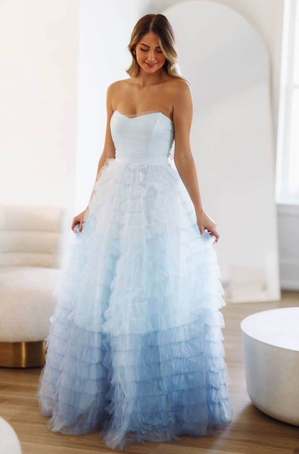 Kiss Me Tiered Maxi Gown - Light Blue