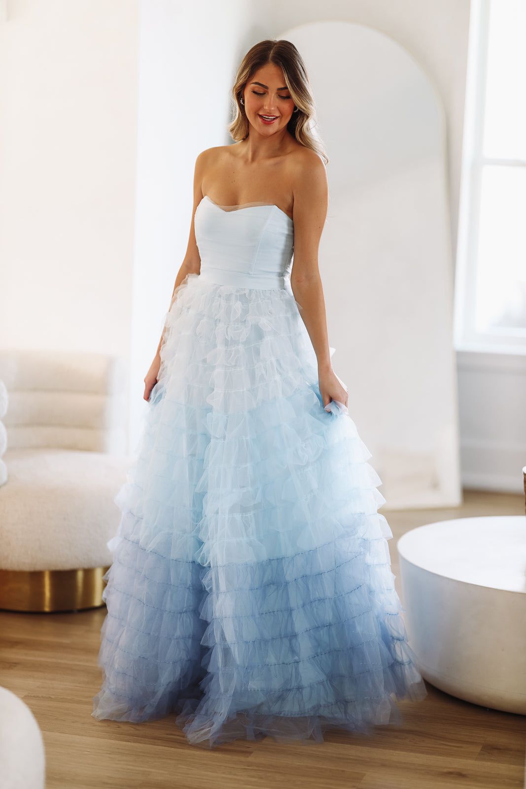 Kiss Me Tiered Maxi Gown - Light Blue