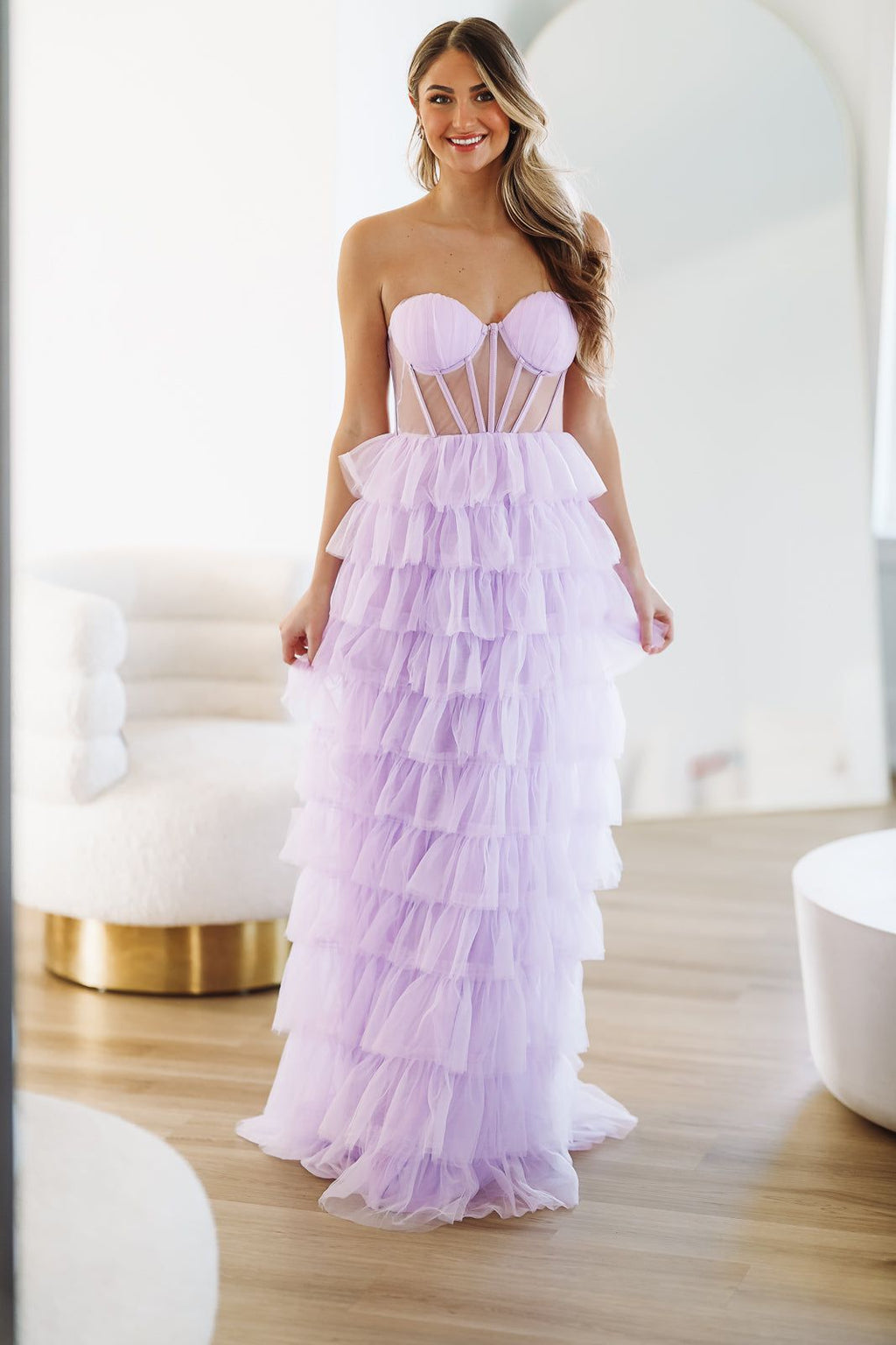 On The VIP List Tiered Maxi Gown - Lavender (FINAL SALE)