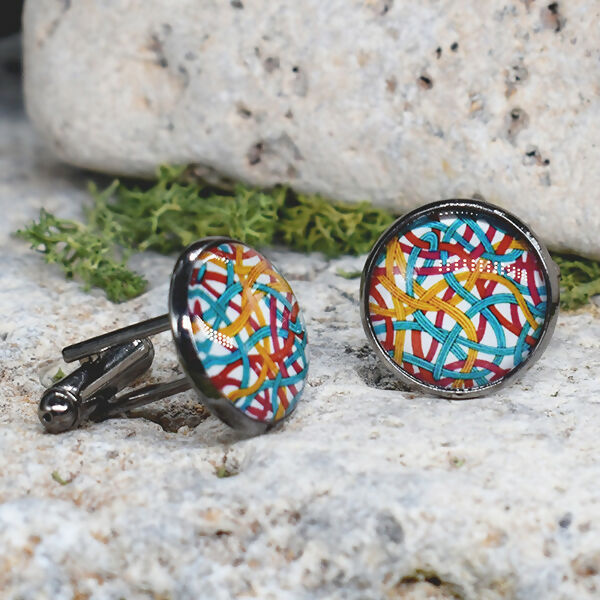 Black Steel Cufflinks with Abstract Glass #102