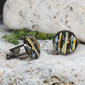 Black Steel Cufflinks with Abstract Glass #115