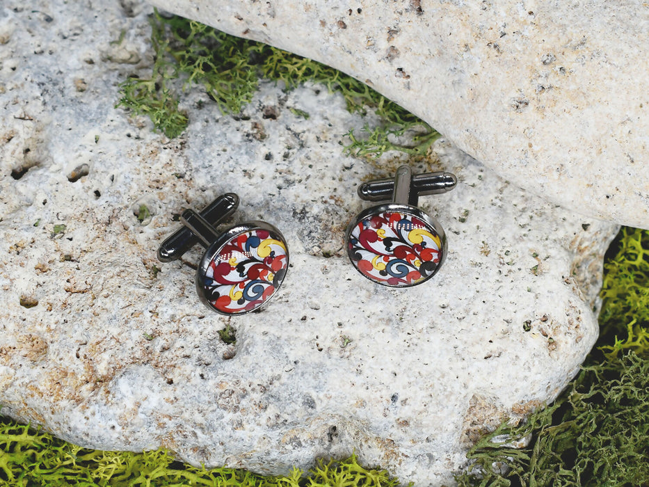 Black Steel Cufflinks with Abstract Glass #100