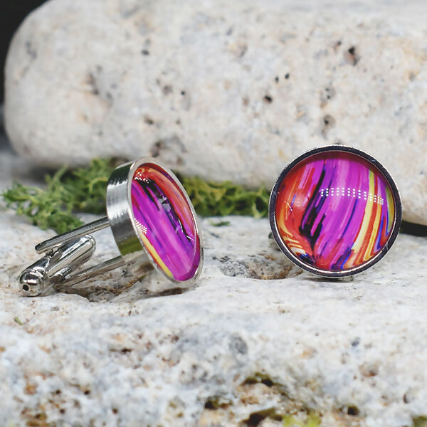 Silver Steel Cufflinks with Abstract Glass #112
