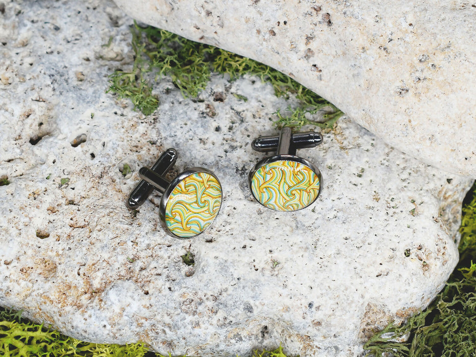 Black Steel Cufflinks with Abstract Glass #103
