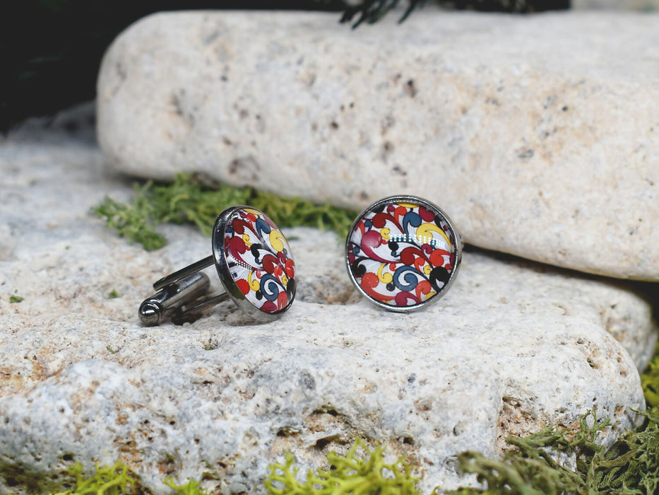 Black Steel Cufflinks with Abstract Glass #100