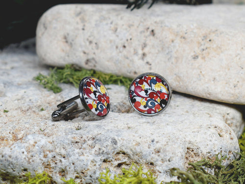 Black Steel Cufflinks with Abstract Glass #100
