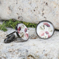 Black Steel Cufflinks with Abstract Floral Glass #83