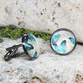 Black Steel Cufflinks with Abstract Floral Glass #87