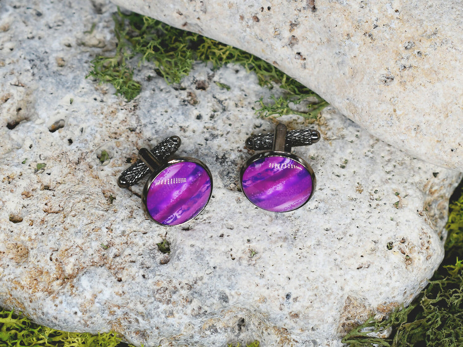 Black Steel Cufflinks with Abstract Glass #116