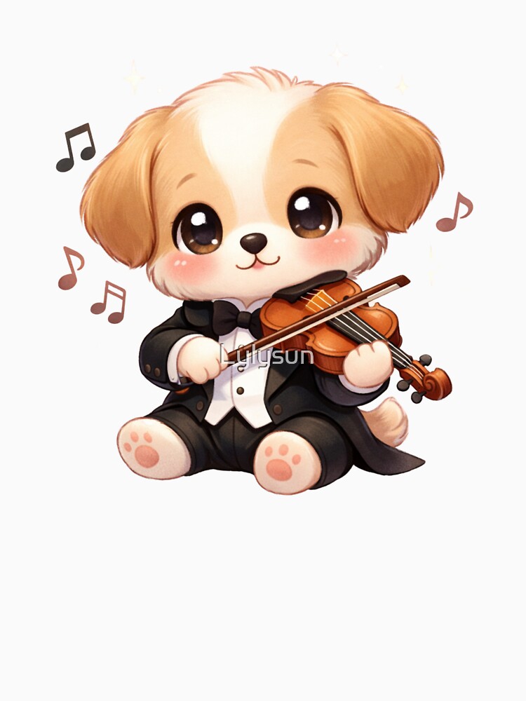 Elegant Kawaii Puppy Violonist - Cute Pastel Dog Playing Music. by Lylysun Unisex T-shirt, Sweatshirt, Hoodie, Long Sleeve Tee