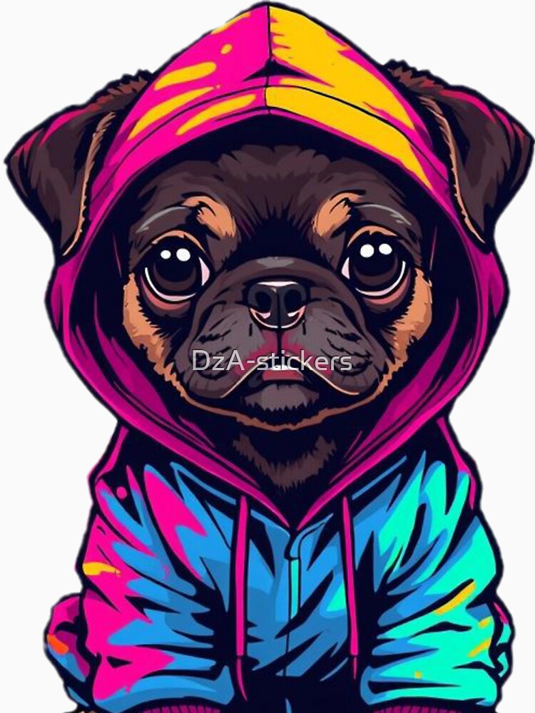 Kawaii Puppy Hoodie Sticker – Colorful Graffiti Street Art Style by DzA-stickers Unisex T-shirt, Sweatshirt, Hoodie, Long Sleeve Tee