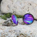 Silver Steel Cufflinks with Abstract Glass #109