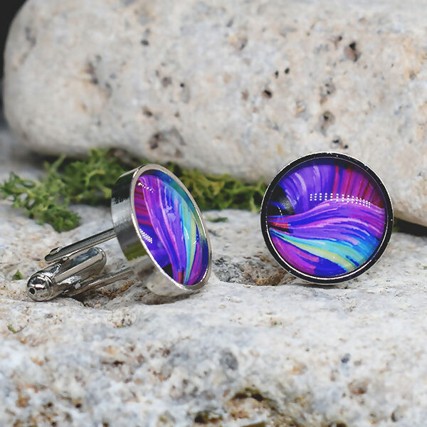 Silver Steel Cufflinks with Abstract Glass #109