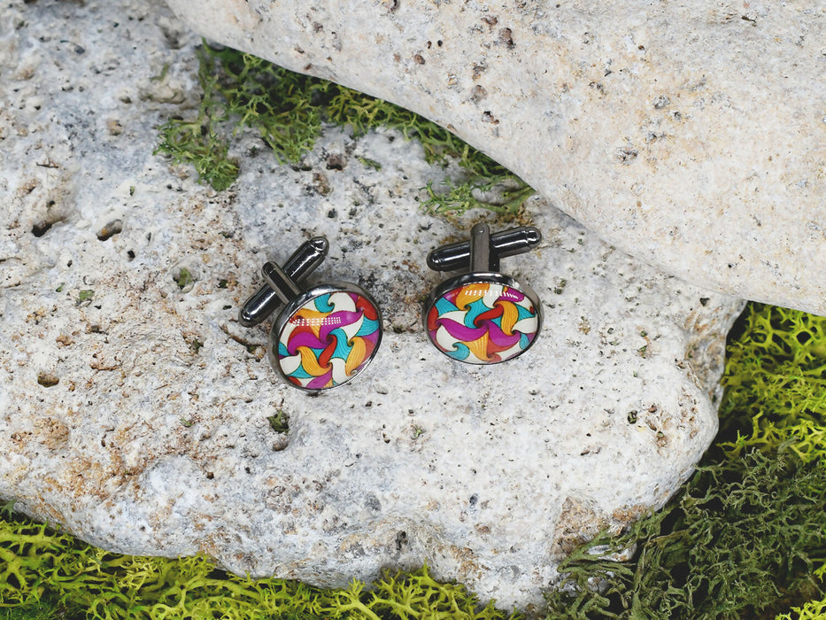 Black Steel Cufflinks with Abstract Glass #96