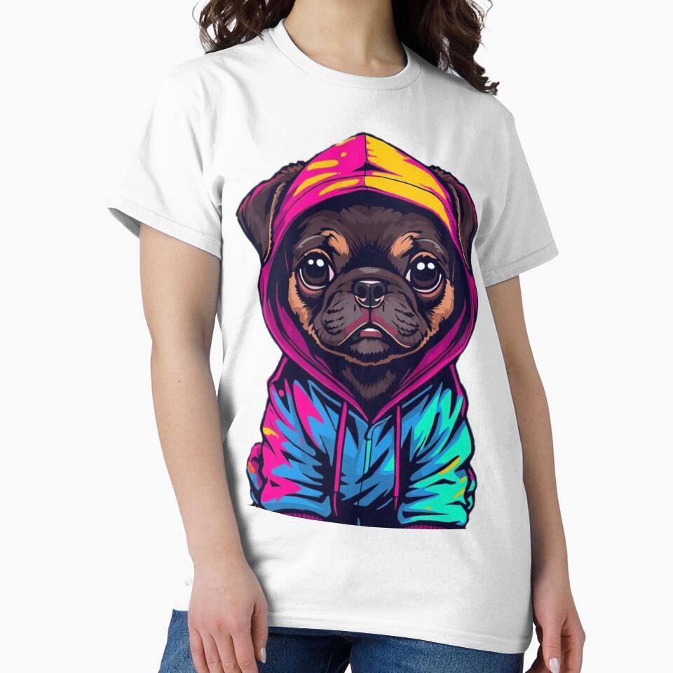 Kawaii Puppy Hoodie Sticker – Colorful Graffiti Street Art Style by DzA-stickers Unisex T-shirt, Sweatshirt, Hoodie, Long Sleeve Tee