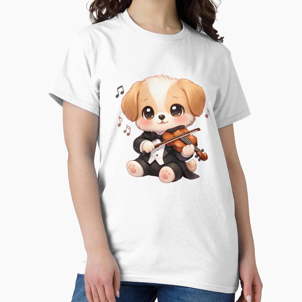Elegant Kawaii Puppy Violonist - Cute Pastel Dog Playing Music. by Lylysun Unisex T-shirt, Sweatshirt, Hoodie, Long Sleeve Tee