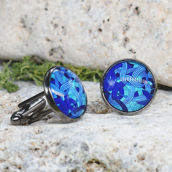 Black Steel Cufflinks with Abstract Glass #95