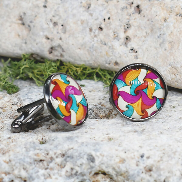 Black Steel Cufflinks with Abstract Glass #96